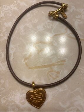 Coach Brown Leather Necklace with Gold Heart Pendant